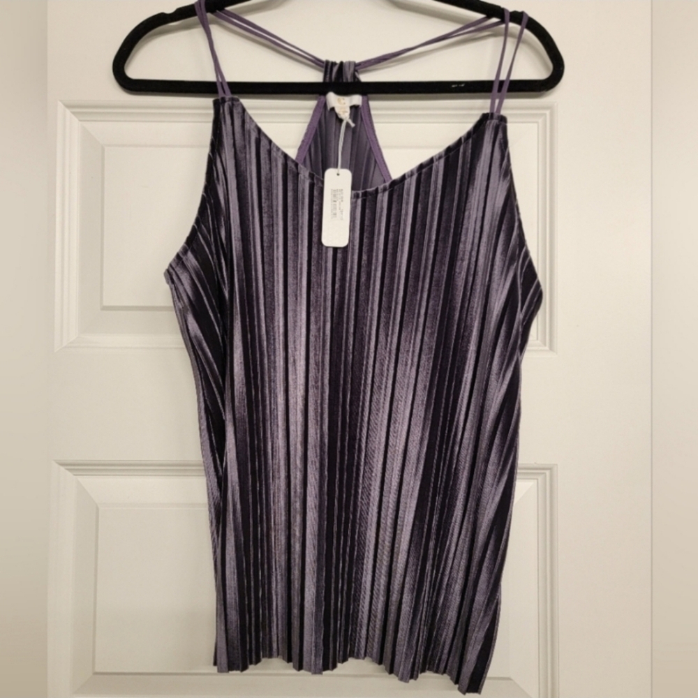 CHARMING CHARLIE Holiday Silver Purple Plum Velvet Velour Pleated Racerback Cami